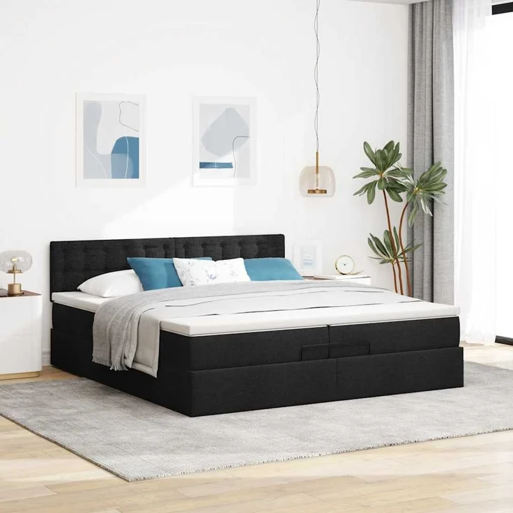 vidaXL Ottoman-Bett mit Matratze Schwarz 200x200 cm Stoff 3311652 – Bild 3