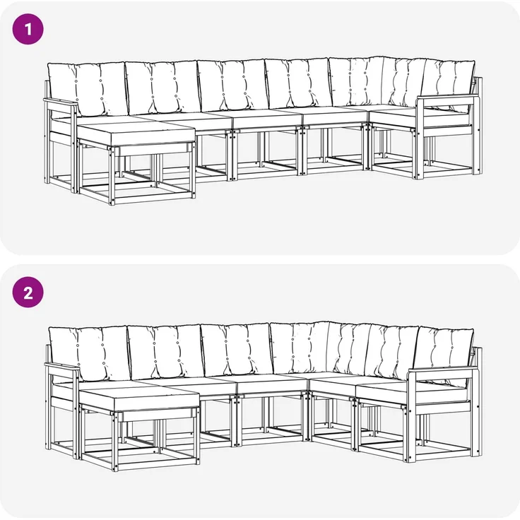 vidaXL Outdoor-Sofagarnitur mit Kissen 7 pcs Weiß und Schwarz 3389686 – Bild 10
