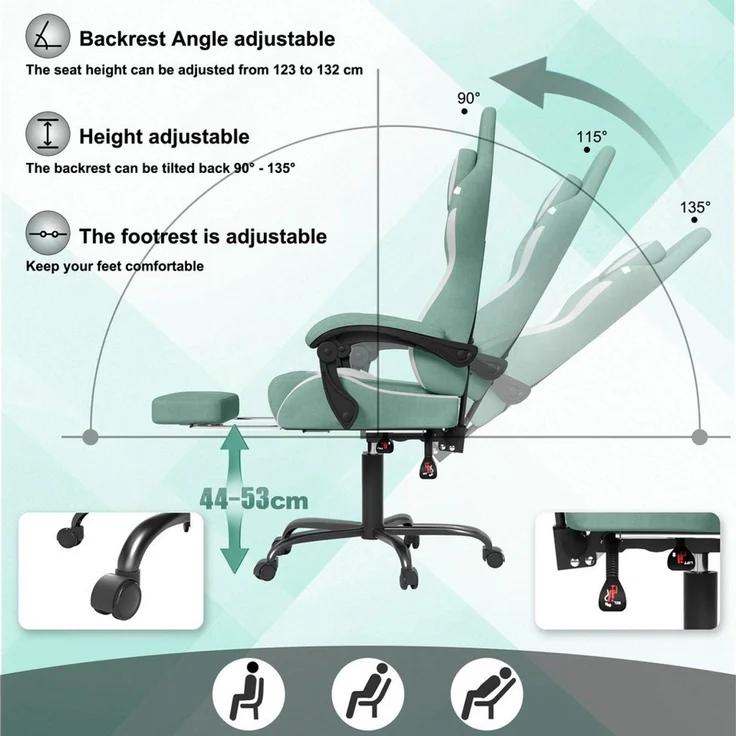 FIVMEN Gaming-Stuhl Racing Ergonomischer Computer-Bürostuhl mit Massage-Lendenkissen, Ausziehbarer Fußstütze Lordosenstütze Kopfstütze, höhenverstellbarer – Bild 4