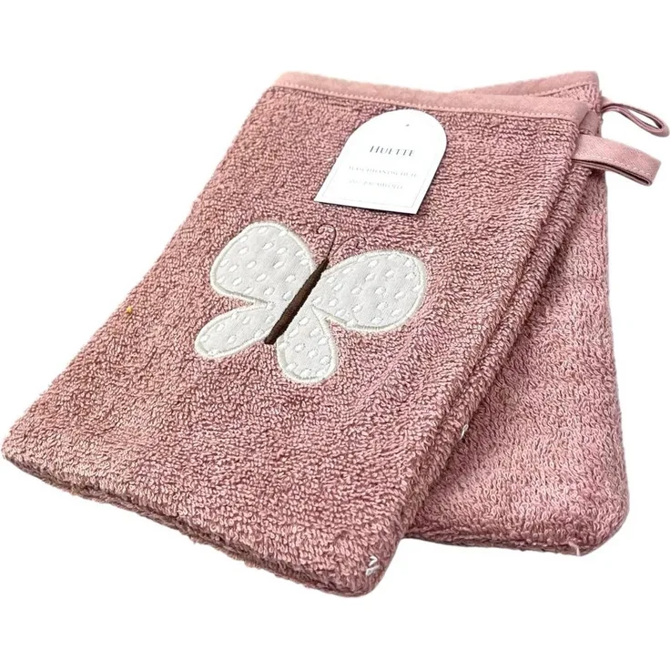 2er Pack Baby Waschhandschuhe » Set 2 Kinder Waschlappen Frottee » 21 x 15 cm reine Baumwolle » Wasch Handschuhe - Rosa