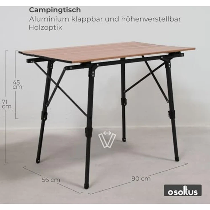 osoltus Camping Klapptisch Alu Tisch Fjord 90 cm x 59 cm höhenverstellbar – Bild 3
