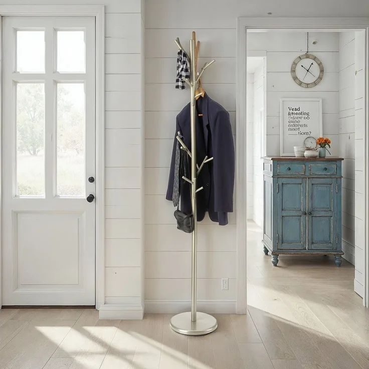 IDIMEX Kleiderständer ZENO, Garderobenständer mit 6 Haken aus Metall Flur Champagner