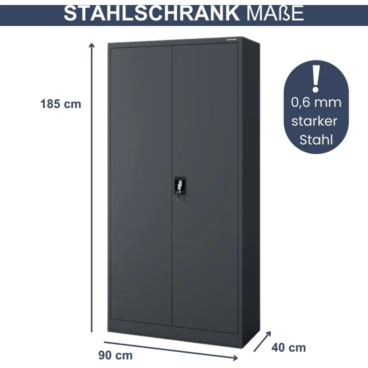 Aktenschrank abschließbar KADO - 5 Ebenen verstellbar, Flügeltüren | Metallschrank Werkstatt Mehrzweckschrank Büroschrank aus Stahl Werkzeugschrank, 185x90x40cm Anthrazit – Bild 2