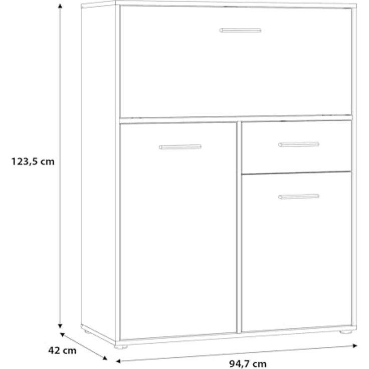 Forte MOKKARO Barkommode 95, Barschrank mit 2 Schranktüren, 1 Schublade, 1 Klappschrank, Mauvella Eiche Dekor/Schwarz, 94,7 cm breit, 123,5 cm hoch, 42 cm tief – Bild 2