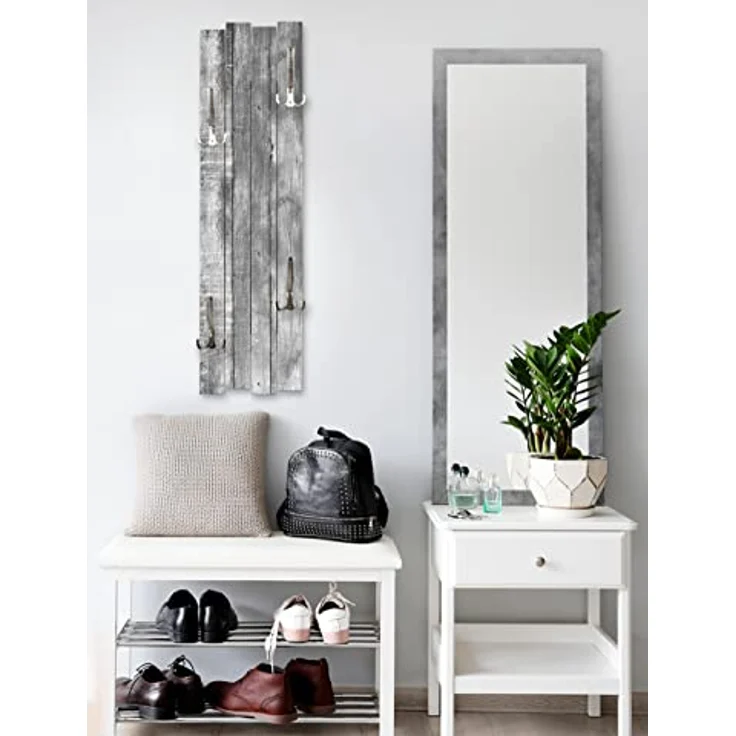 Kreative Feder Wandgarderobe Wand-Garderobe „Altes Holz Grau“ aus Holz, Shabby-Chic, ca. 100x30 cm, mit 4 Haken, außergewöhnlich, modern – Bild 4