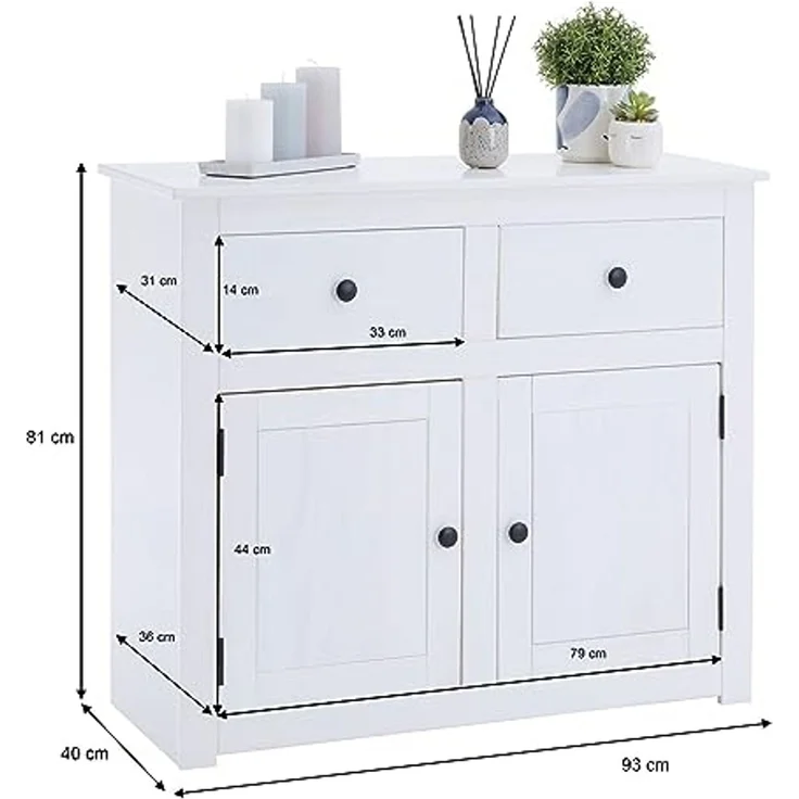 CARO-Möbel Kommode PAULO, Kommode weiß aus Kiefer mit 2 Schubladen und 2 Türen Sideboard Massivh – Bild 3