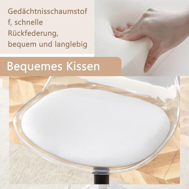 Barhocker H 120 x T 45.7 x B 53.3 cm transparent, höhenverstellbar, 360° drehbar, Metall/Kunststoff, 2 Stück – Bild 6