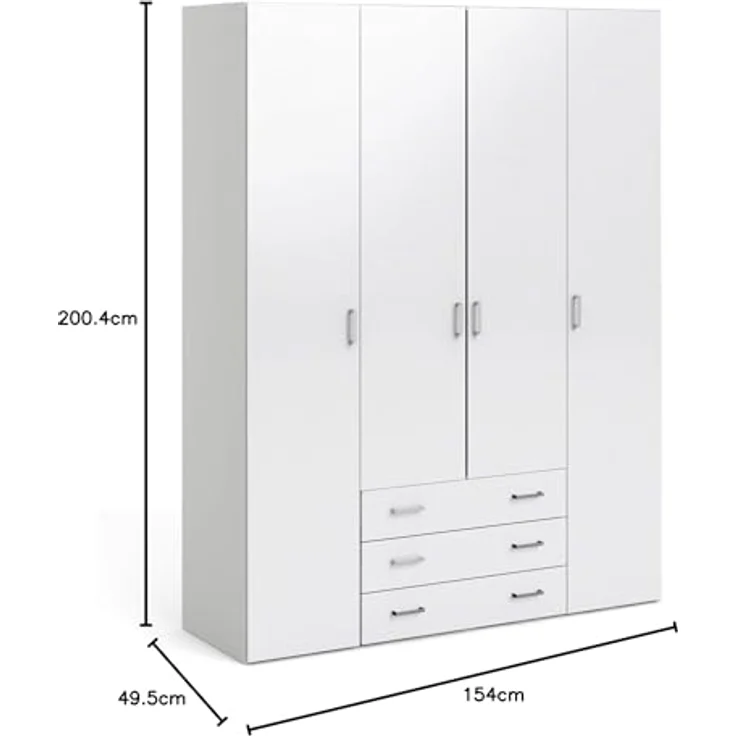 Kleiderschrank, Farbe Weiß 154 x 200,4 x 49,5 cm – Bild 3