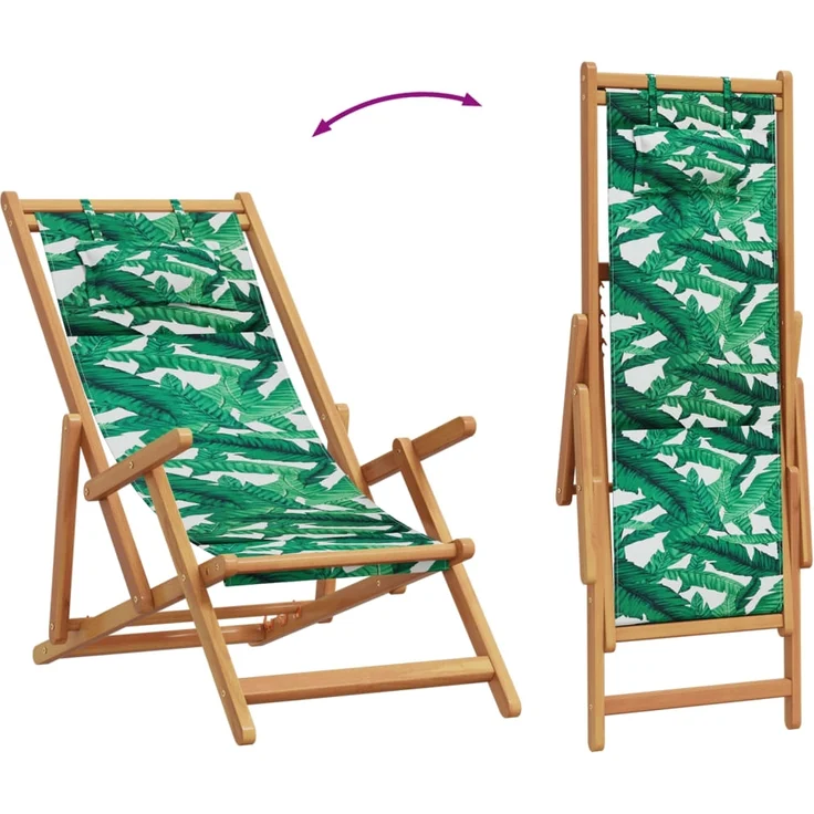 vidaXL Strandstuhl Klappbar Blattmuster Massivholz Eukalyptus Stoff 366562 – Bild 6