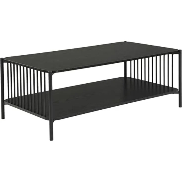 FINEBUY Couchtisch FB117145 Sofatisch 110cm Schwarz Eiche Optik Wohnzimmertisch Ablage (Moderner Wohnzimmertisch im coolen Loft-Design), Großzügige Ablagefläche für Zeitschriften & mehr