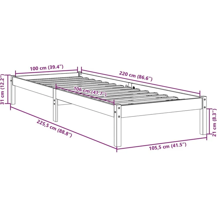 vidaXL Massivholzbett Extra Lang ohne Matratze 100x220 cm Kiefernholz 852418 – Bild 10