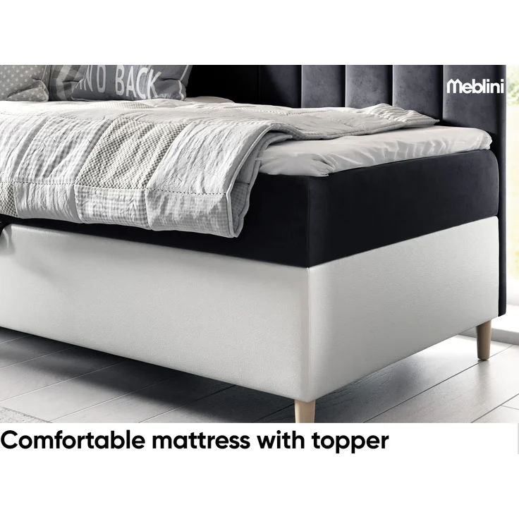 MEBLINI Kinderbett mit Bettkasten MAYA 3 80x200 Links – H3/Schwarz Samt Gepolstert Einzelbett mit Matratze - Polsterbett mit Stauraum - Bett mit Kopfteil – Stauraumbett – Bild 4