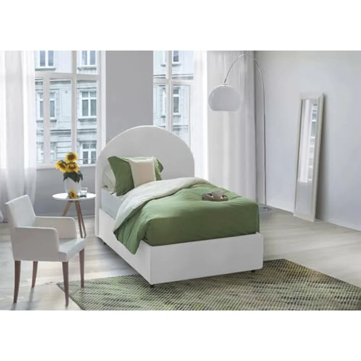 Talamo Italia - Einzelbett Emma, ??Bettkasten mit Stoffbezug, 100 % Made in Italy, Öffnung vorne, inklusive Matratze 80x190 cm, Weiß – Bild 1