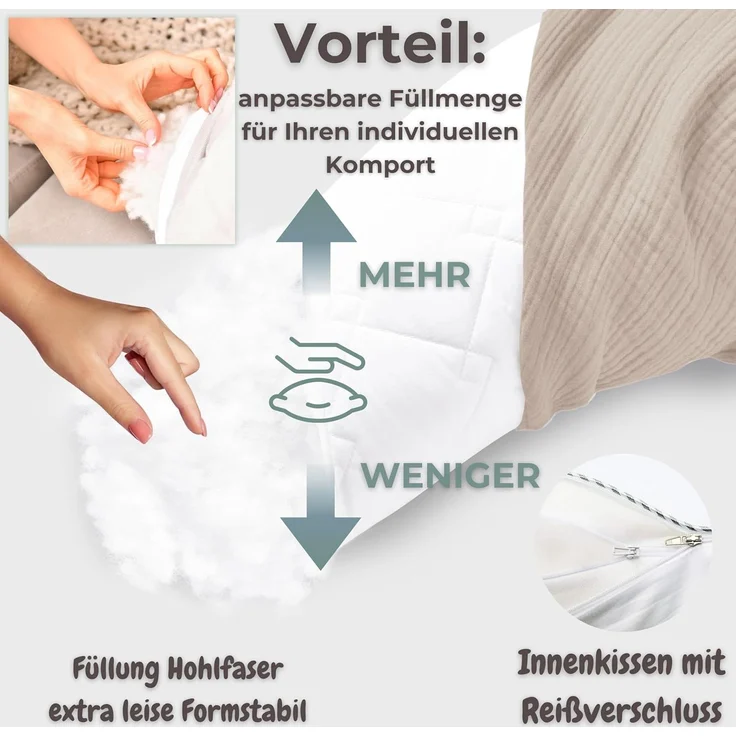 sei Design Stillkissen - Ergonomische Unterstützung - 190x30 cm - Seitenschläferkissen Schwangerschaftskissen XXL Reißverschluss - Individuell anpassbare Füllung - komplett waschbar – Bild 3