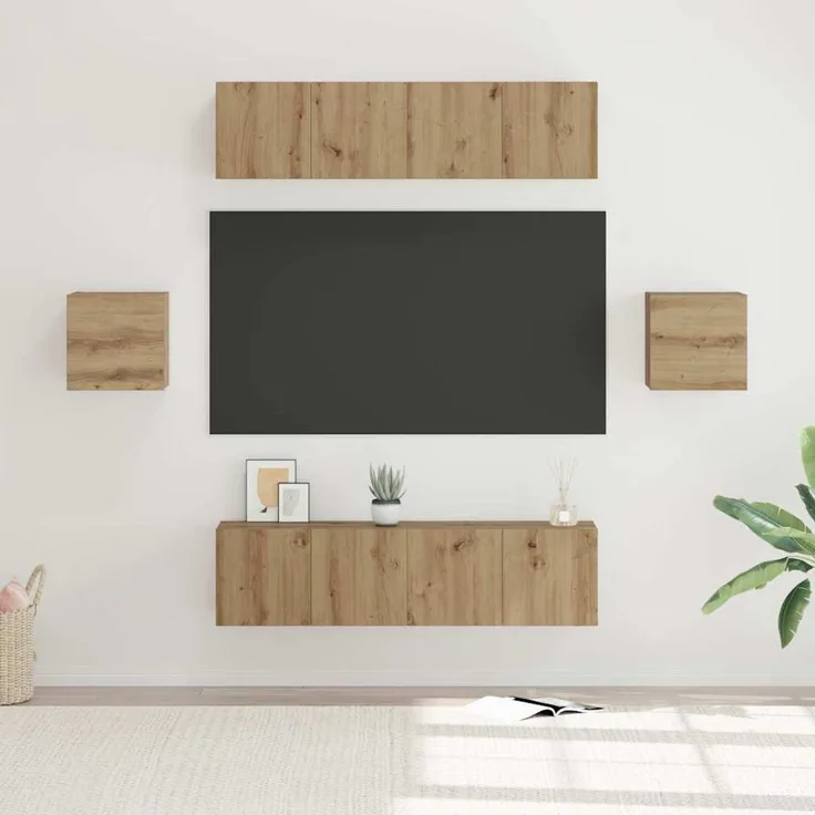vidaXL TV-Schrankset Wandmontiert 6 pcs Artisan-Eiche Holzwerkstoff 3393401