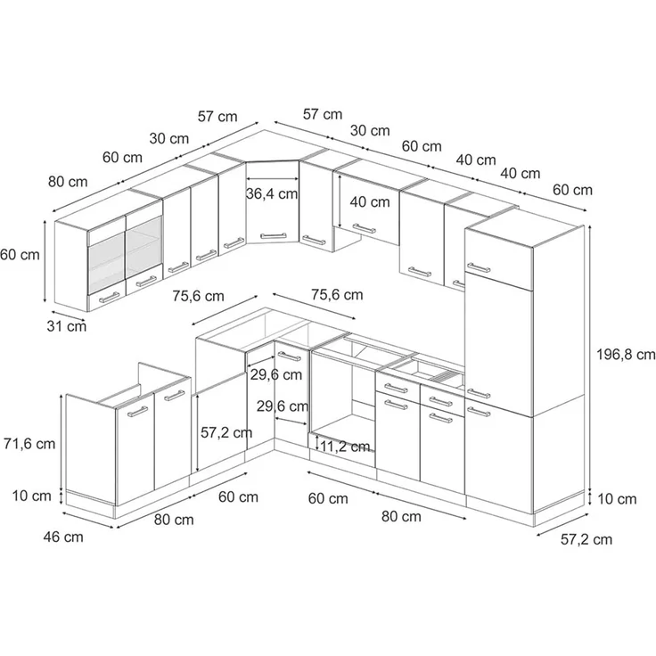 Eckküche R-Line Anthrazit Landhaus/Goldkraft Eiche 287 x 227 cm ohne Arbeitsplatte Vicco – Bild 3