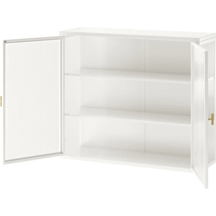 DESVIAE Sideboard Wandschrank Weiß aus Metall/gehärtetem Glas – 70x60x23 cm – 2 Türen, 3 Ablagen – Bild 6