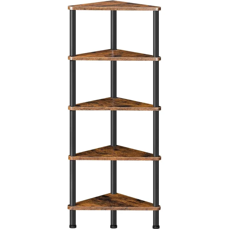 HOOBRO Eckregal mit 5 Ebenen, industrielles Eckregal Stehend, Bücherregal, Standregal, Eck-Bücherregal zur Präsentation von Pflanzenblumen, Aufbewahrungsregal für kleine Räume, Vintagebraun EBF33CJ01