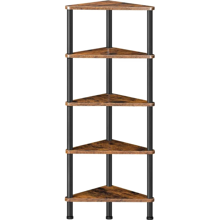 HOOBRO Eckregal mit 5 Ebenen, industrielles Eckregal Stehend, Bücherregal, Standregal, Eck-Bücherregal zur Präsentation von Pflanzenblumen, Aufbewahrungsregal für kleine Räume, Vintagebraun EBF33CJ01
