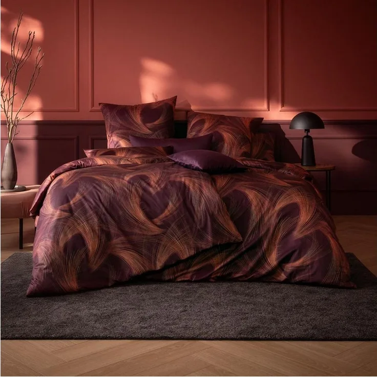 Estella Bettwäsche Estella Mako-Satin Bettwäsche 135x200 Lino vino weinrot orange 7993-40, Mako-Satin, 2 teilig, für Sommer und Winter