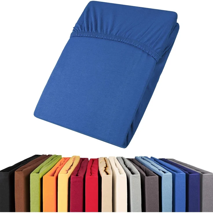 aqua-textil Viana Spannbettlaken 140x200-160x200 cm royal blau Baumwolle Spannbetttuch Jersey Laken – Bild 1