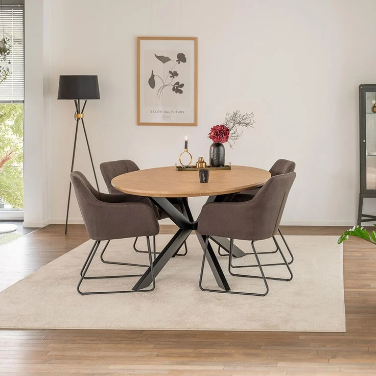 HOME DELUXE Essgruppe Oval inkl. Sternfuß - 200 x 120 cm Fishbone Oak 4 Stühle Anthrazit – Bild 1