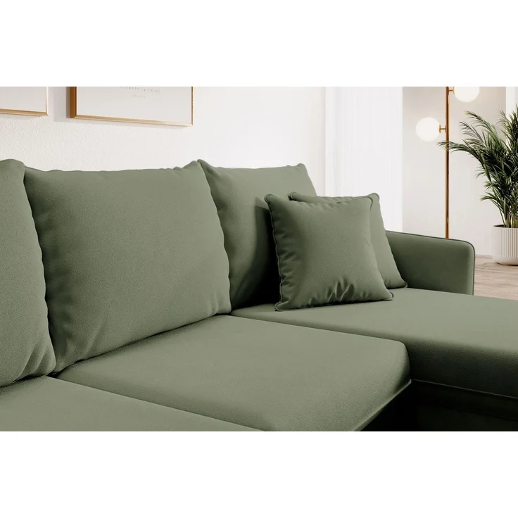 Selsey 'Volio ' Ecksofa mit Schlaffunktion, Samt wasserabweisend, Universal, Füße Schwarz, Salbeigrün – Bild 8