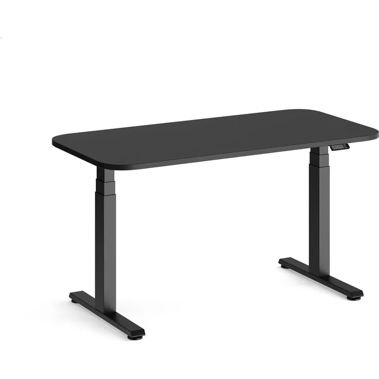 Steelcase Solo Elektromotorisch höhenverstellbarer Homeoffice-Schreibtisch, programmierbares Bedienpaneel, Antikollisionssensor und Kabelnetz, Tischplatte in Schwarz, Gestell in Perlschwarz