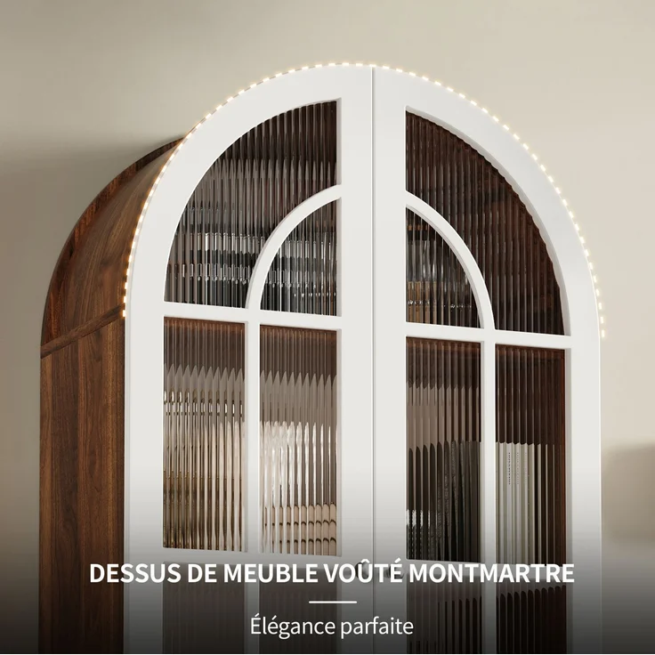 Vitrinenschrank 76 x 38,5 x 165 cm in Weiß mit Bogenfront und Riffelglastüren – Bild 8