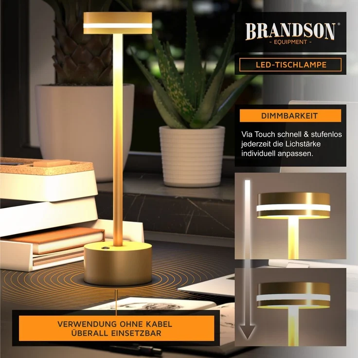 Brandson LED Tischleuchte Tischlampe, stufenlos dimmbar, 3 Lichtfarben, Akku 3600 mAh, Touch, Dimmfunktion, Ein-/Ausschalter, Farbwechsel, mehrere Helligkeitsstufen, LED fest integriert, Kaltweiß, Neutralweiß, Warmweiß, Tischlampe kabellos, USB-C, Schr... – Bild 3