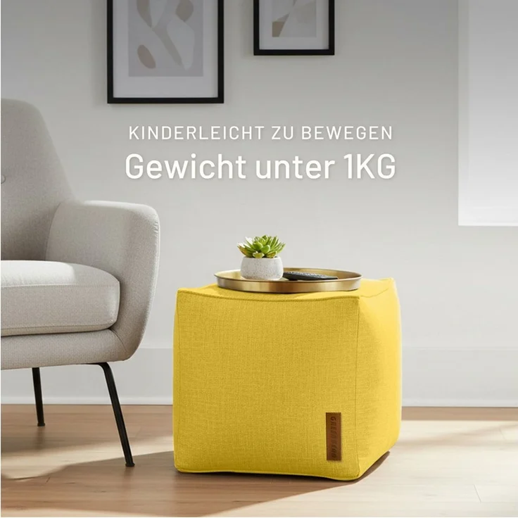 Green Bean Pouf Cube Linen (Indoor Sitzhocker Sitzkissen Fußhocker Relax-Sessel, Made in Germany), die ideale Ergänzung zum Sitzsack – Bild 2