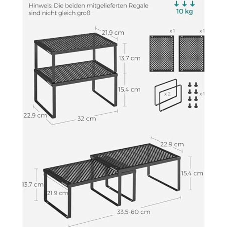 Songmics Gewürzregal, 4er Set, Küchenregal, Küchen-Organizer, Küche, Gewürzhalter, erweiterbar, stapelbar, kleines Regal, Metall, tintenschwarz KCS006B01 – Bild 7