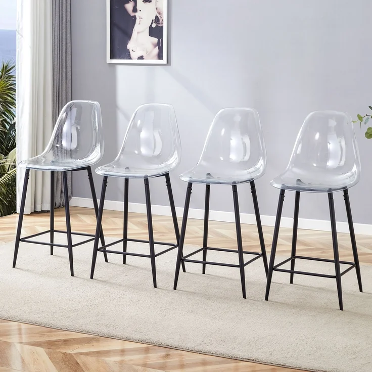 Transparentes Barhocker-Set, 4er-Pack, mit Metallgestell in Silber/Gold/Schwarz, Moderne Design-Stühle für Küche, Bar oder Esszimmer (Nur Stühle, ohne Tisch)--Schwarz--102x45x51cm--CHENHAONING – Bild 5