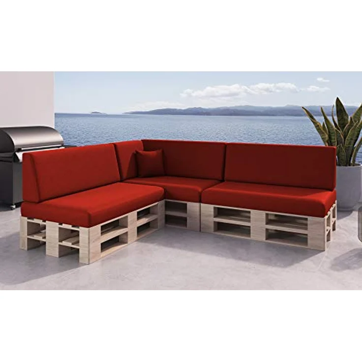 sunnypillow Palettenkissen mit abnehmbarem Bezug Kaltschaum Palettenauflage Palettenpolster Palettensofa Sitzkissen Rückenlehne Indoor Outdoor 8er Set 120x80 Rot – Bild 4