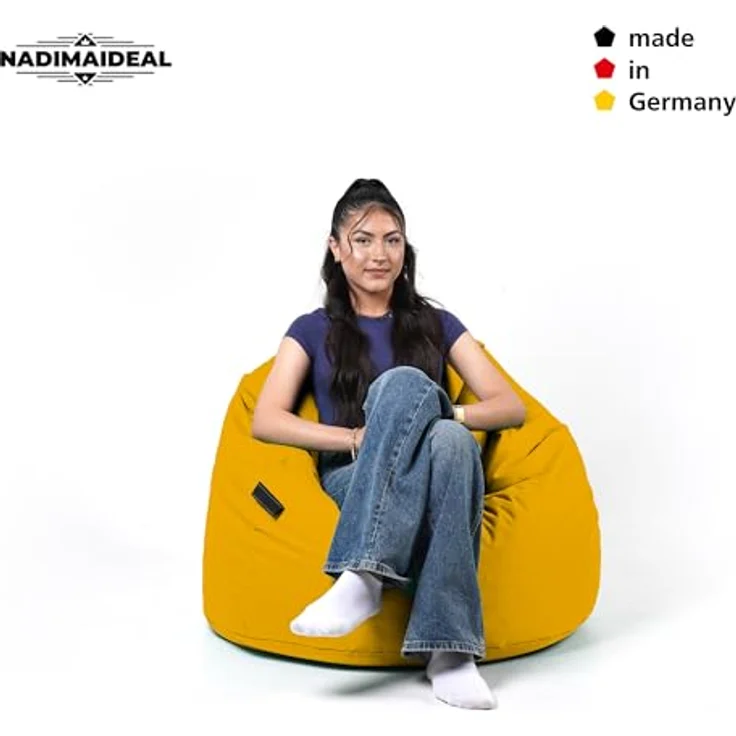 Nadimaideal Sitzsack Tropfenform Kastanie | Bodenkissen für Kinder & Erwachsene | Indoor & Outdoor | Gaming Sitzsack - Sitzkissen - Beanbag | Füllung EPS Perlen (Gelb, XXL-Durchmesser 88 cm) – Bild 6