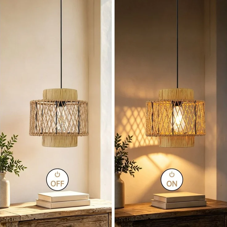 JDONG Pendelleuchte esstisch lampenschirm Hängelampe Ø26cm E27, ohne Leuchtmittel, Beige Papierflechten Beleuchtung Dekoration,schlafzimmerlampe, Vintage,Dekorative Möbel,Für,Wohnzimmer,Esszimmer,Flur – Bild 4