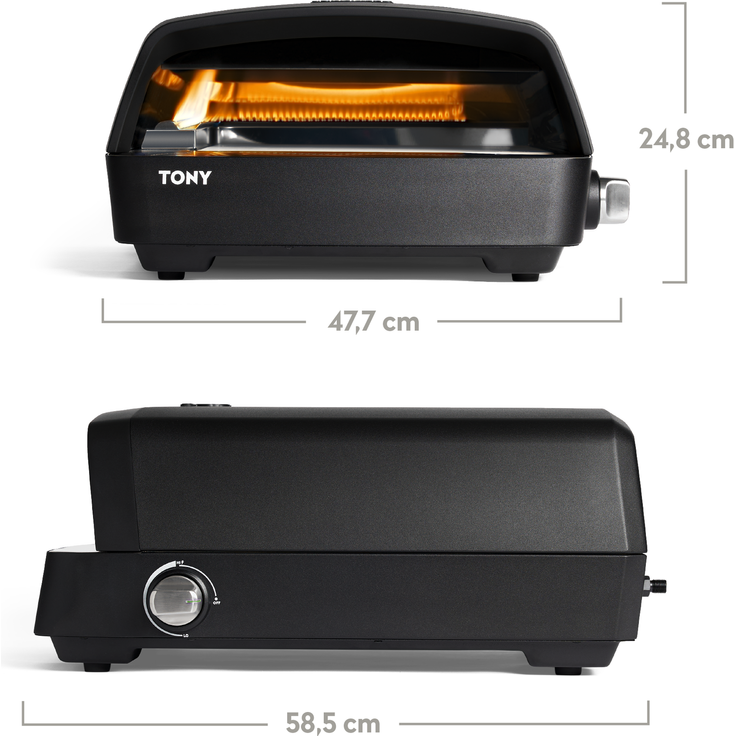 BURNHARD® Gas Pizzaofen - Tony inkl. Hitzeschild, 450 °C, Tragbarer 5,9 kW Outdoor Ofen für Pizza (58,5 x 47,7 x 24,8 cm) inkl. Cordierit-Pizzastein - Schwarz - #946555 – Bild 2