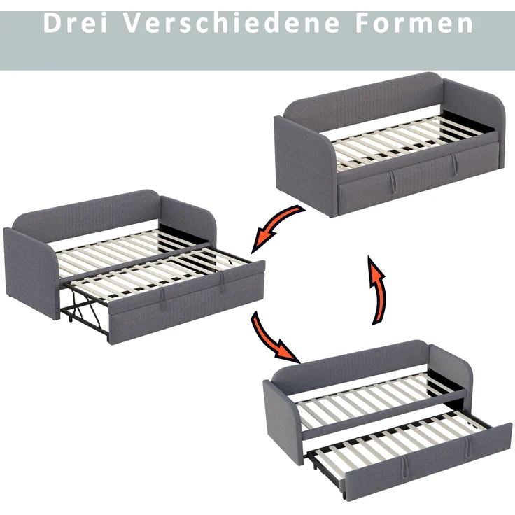 Verlängerbares Schlafsofa 90/180x190 cm mit Leinenbezug, hydraulischem Auszug, Lattenrost, vielseitigem Design,Grau – Bild 4