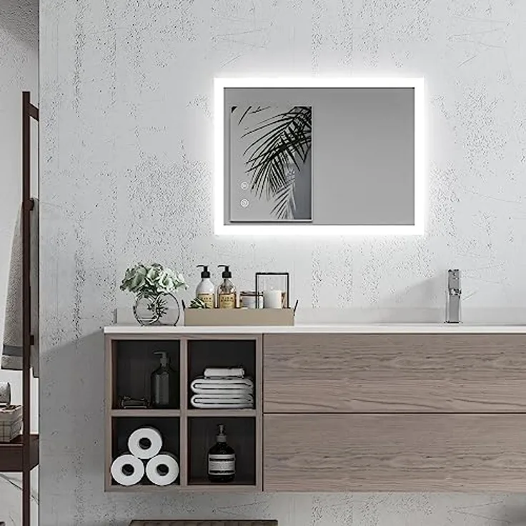 Kleankin Spiegel Badspiegel mit LED-Beleuchtung, Lichtspiegel mit Touchschalter (beschlagfreier Wandspiegel mit 3 Lichtfarben, 1-St, IP44 Wasserdicht), Memory-Funktion, 70cm x 50cm x 3cm