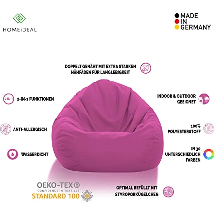 HomeIdeal - Sitzsack XXL Bodenkissen für Erwachsene & Kinder - Geeignet für Gaming oder Entspannen - Indoor wie Outdoor da er Wasserfest ist - mit EPS Perlen, Farbe:Rosa, Größe:XL – Bild 3