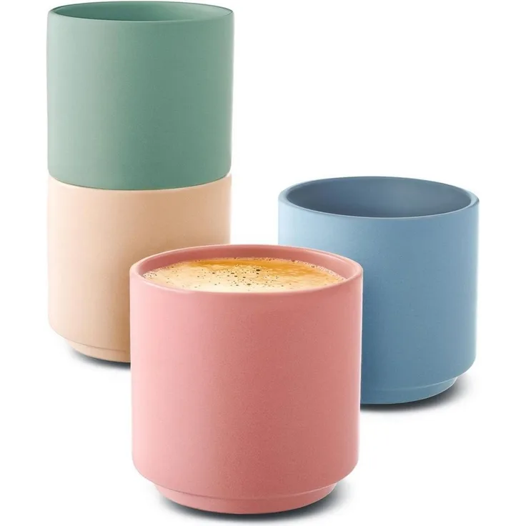 Cosumy Espressotasse Minimalistisch & Stapelbares Design - Hitzebeständig - Dickwandig, 4-tlg, Keramik, Minimalistisch & Stapelbares Design - Hitzebeständig - Dickwandig