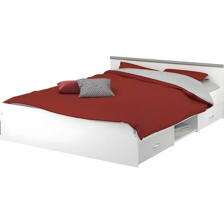 Vente-unique - PABLO Bett Holz, Platte Weiß - B 193 cm x H 58,9 cm x L 145,8 cm – Bild 2