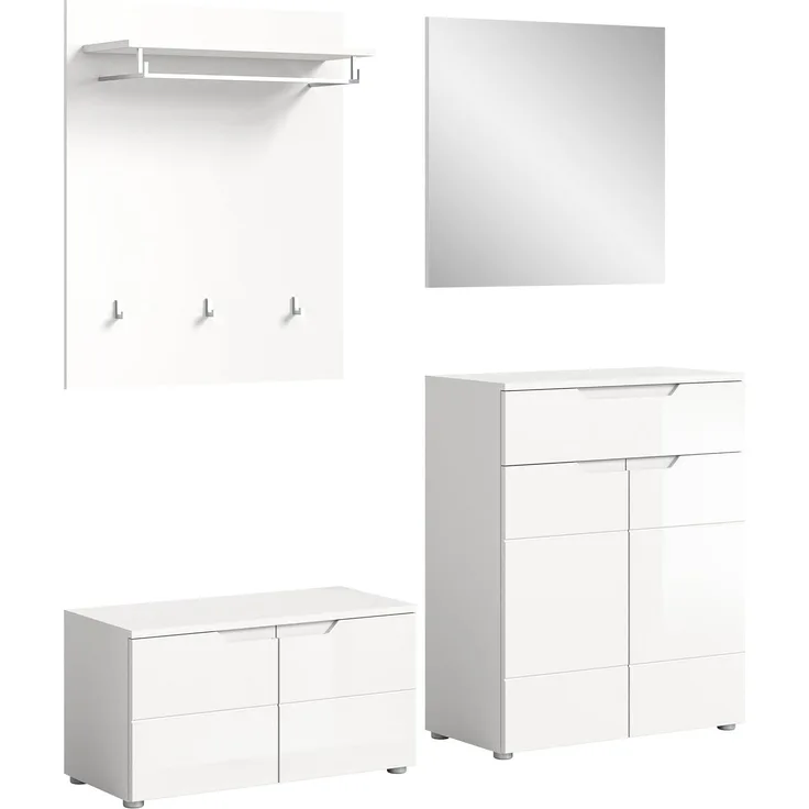 xonox. home Garderobe Solero X7WA9G03 Garderobenkombination Garderobenmöbel in Weiß Nachbildung und weiß Hochglanz tiefzieh, ca. B/H/T: 175 x 193 x 37 cm