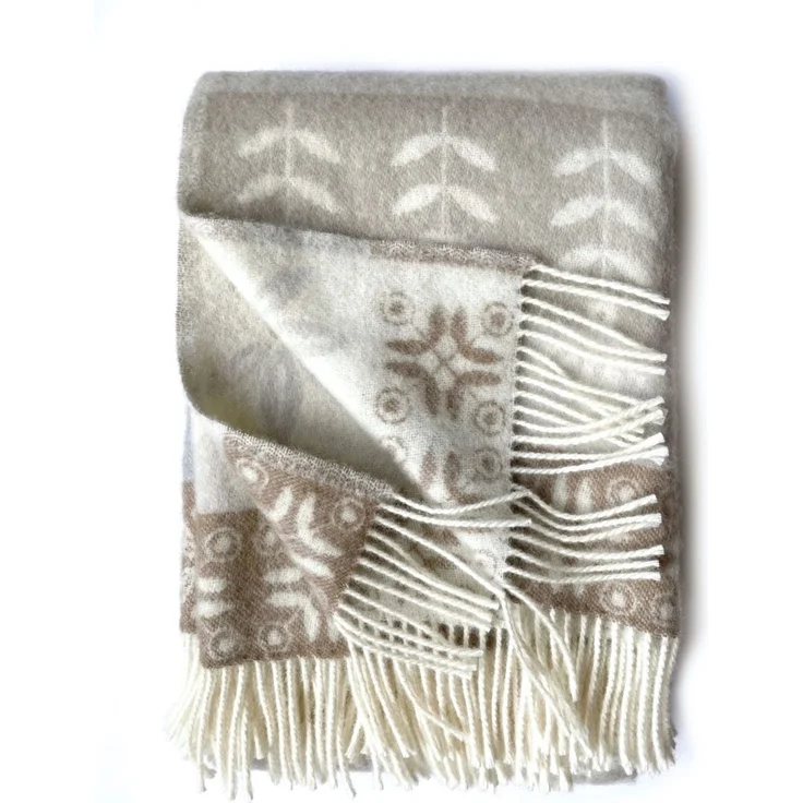 Wende Wolldecke Plaid "Folklore floral" 130x200 cm, 100% Merinowolle,Taupe – Bild 5