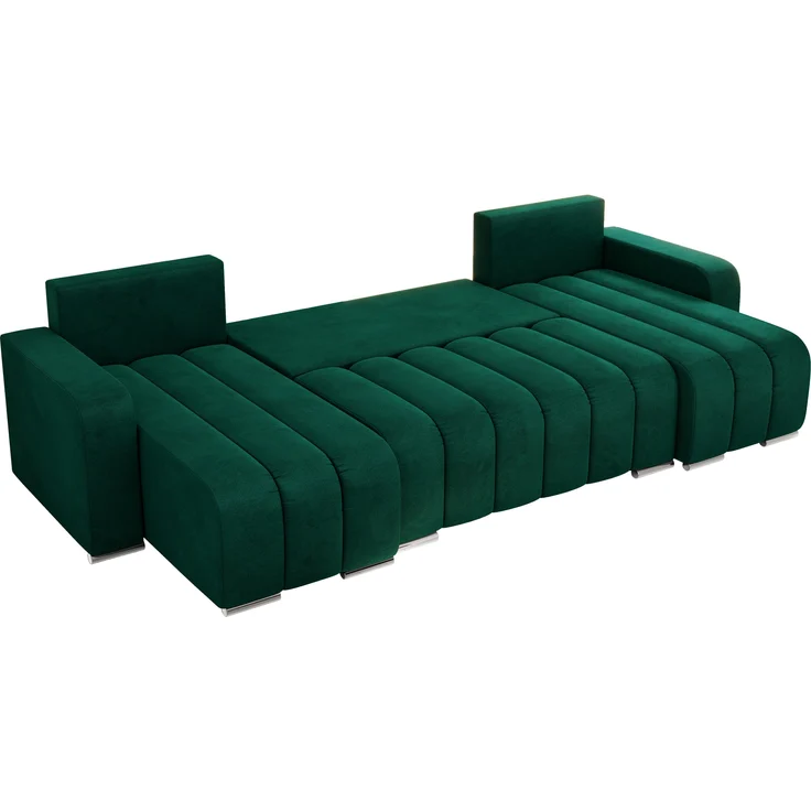 U-förmiges Ecksofa mit Schlaffunktion und Bettkasten, Couch U-form - KIRASSO U - DunkelGrün Velours – Bild 6