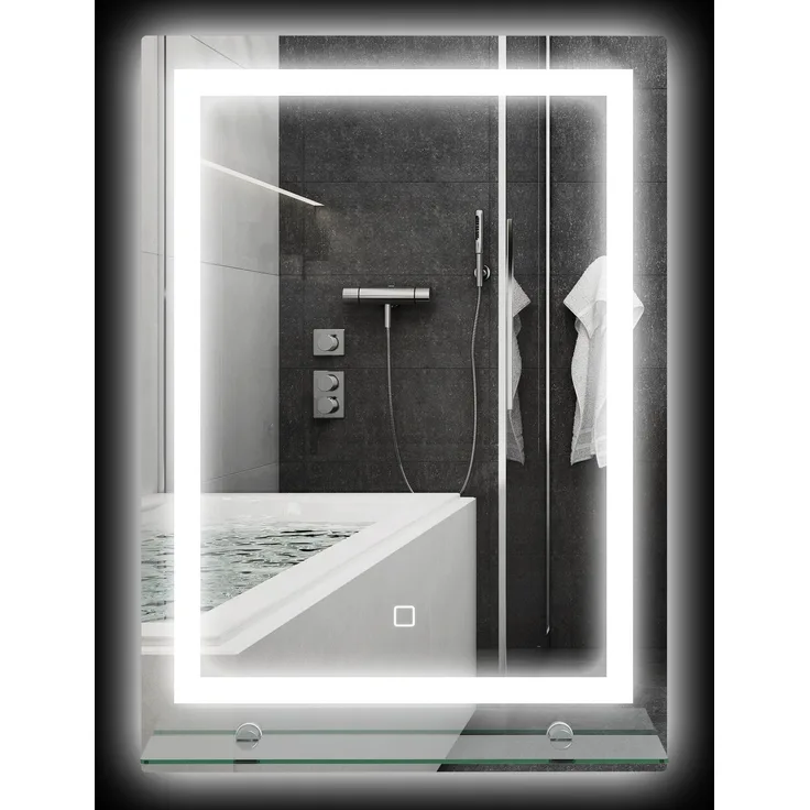 MELAYR, LED-Badspiegel, dimmbar, Anti-Beschlag, Touch-Schalter, Ablage, 50 x 70 cm, Silber