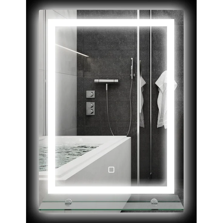MELAYR, LED-Badspiegel, dimmbar, Anti-Beschlag, Touch-Schalter, Ablage, 50 x 70 cm, Silber – Bild 1