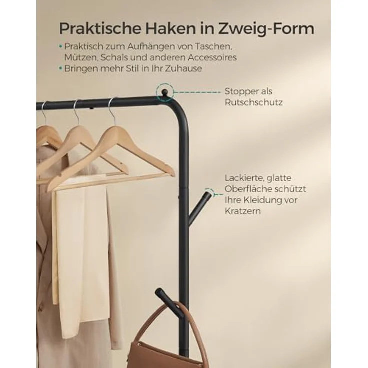 SONGMICS Kleiderständer auf Rollen, Kleiderstange, Garderobenstange, Garderobenständer aus Stahlrohren, 103,5 cm breit, multifunktionale Aufbewahrung, tintenschwarz HSR131B01 – Bild 7