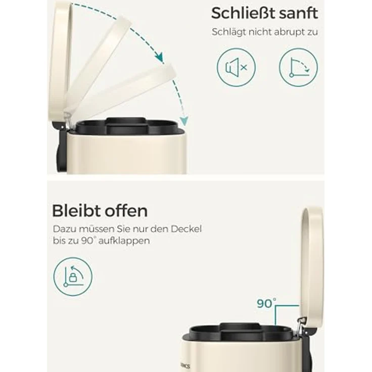 Songmics Mülleimer, geruchsdicht, Edelstahl, 30 Liter, Sandbeige – Bild 4