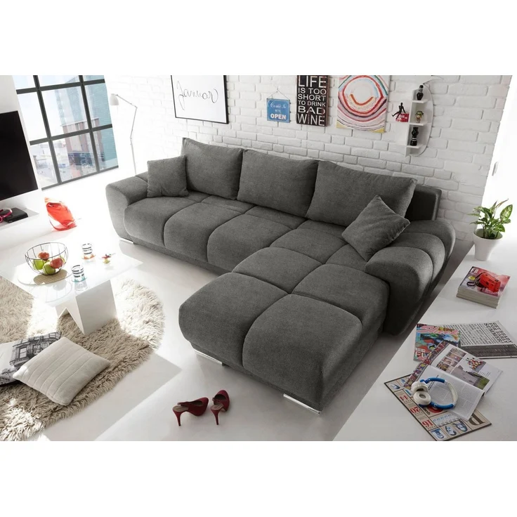 ED EXCITING DESIGN Ecksofa Anton L-Form, mit Bettfunktion, Bettkasten, Rücken- und Zierkissen, universell – Bild 1